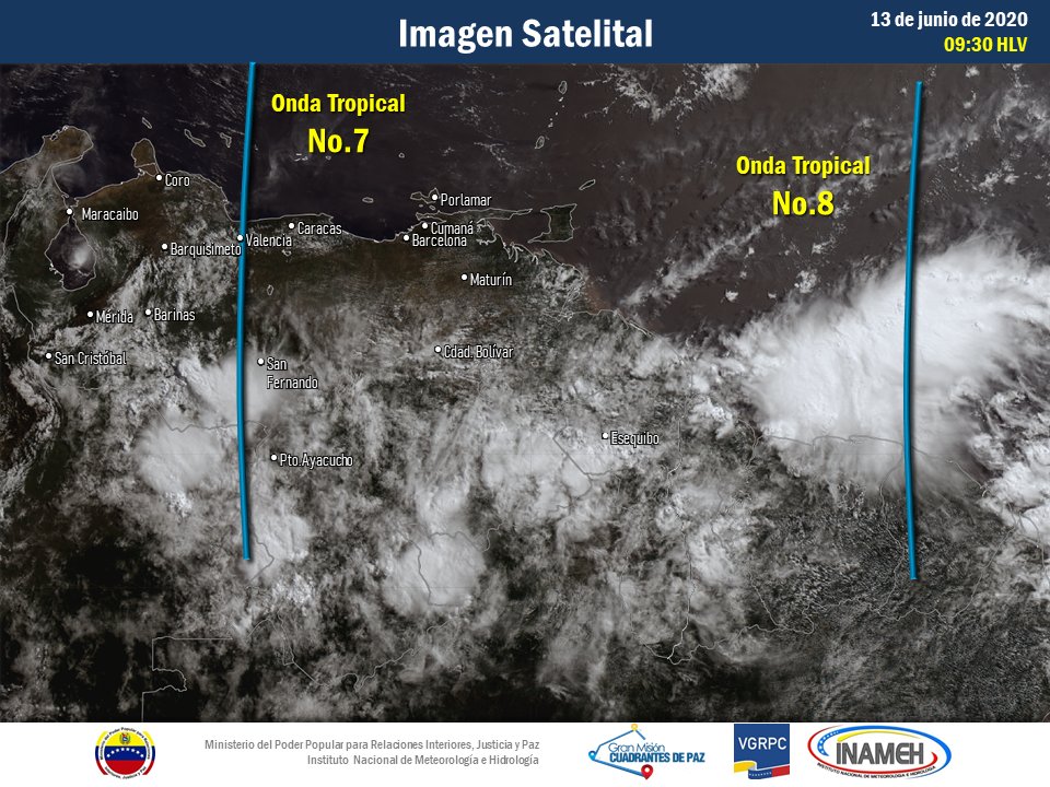 Imagen satelital de las ondas tropicales sobre Venezuela